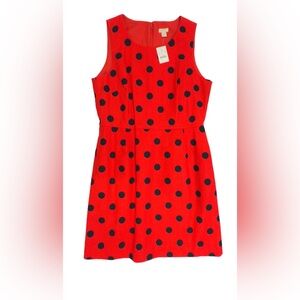 NWT J. Crew Women’s Red & Navy Polkadot Sleeveless A-line Dress, Size 12